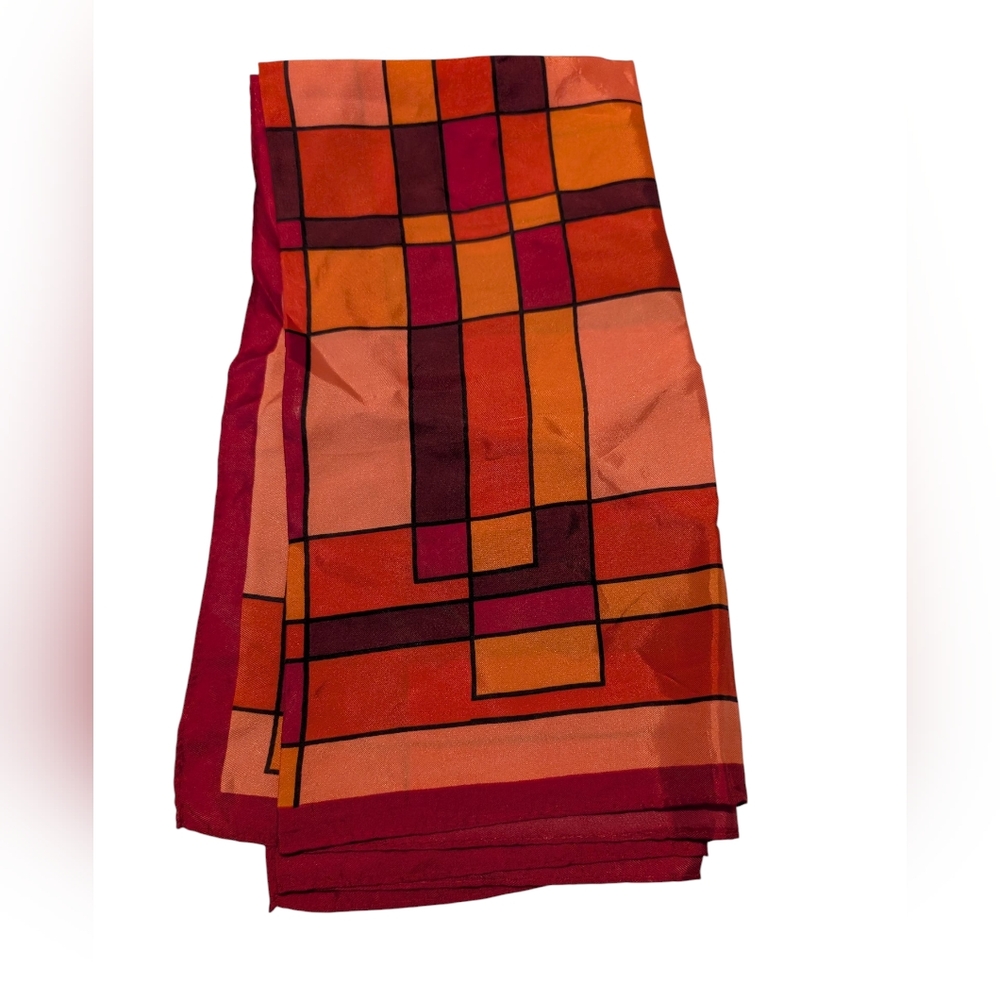 Vintage Red Orange Maroon Black‎ Geometric Print Women's Scarf Japan